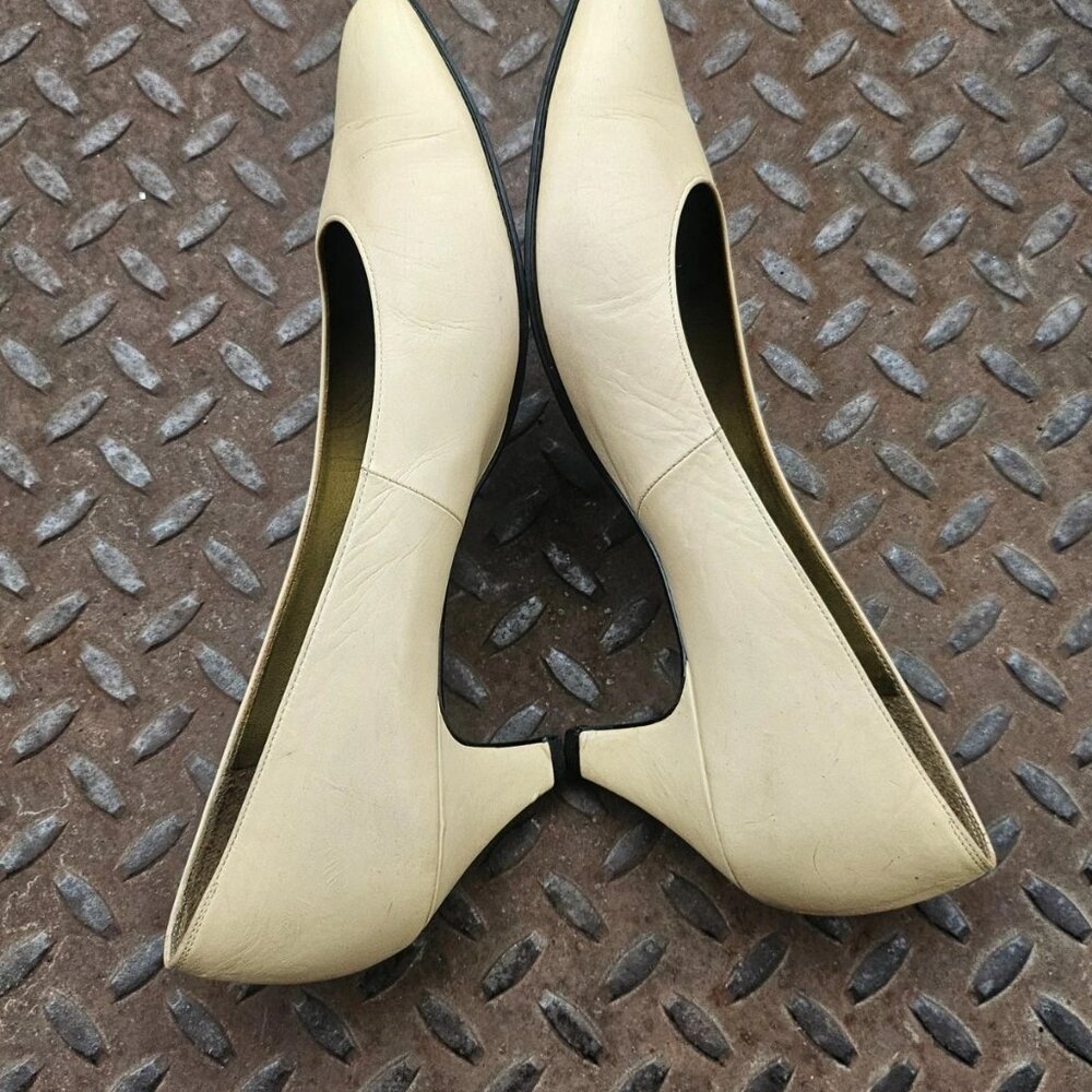 Vintage Yves Saint Laurent Women Heel Sandal Beige Leather Upper Shoes Size 36.5 - Picture 6 of 12